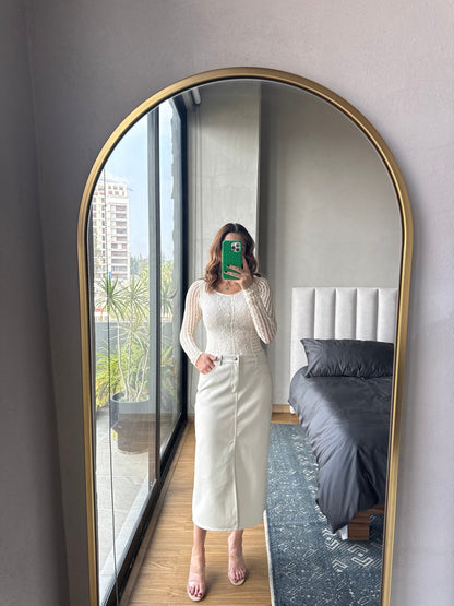 Falda lápiz faux leather ivory