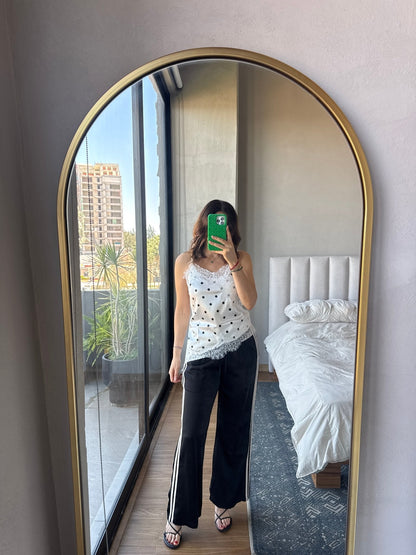 Track pants satín con linea negra