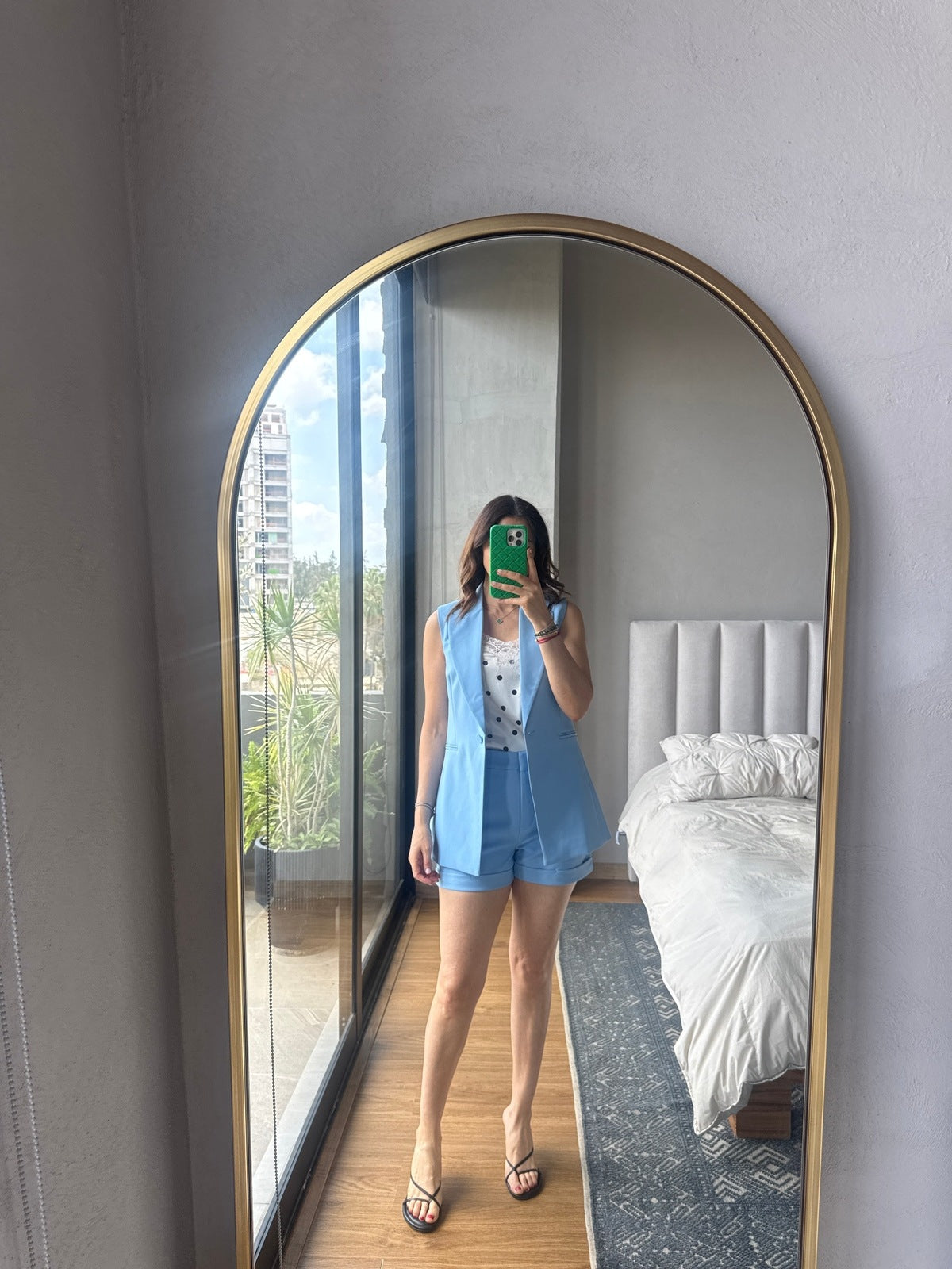 Set chaleco largo y short baby blue