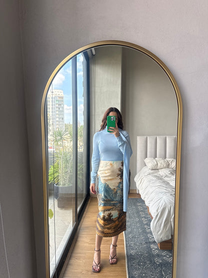 Blusa manga con detalle cuello baby blue