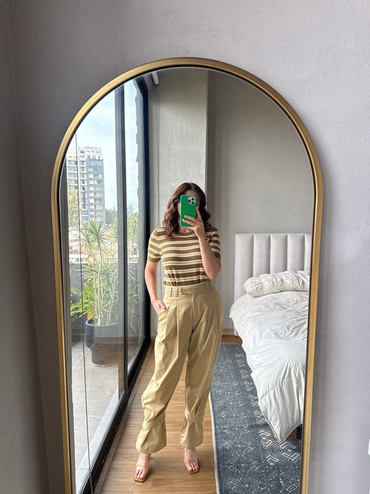 Pantalón cintas tobillo taupe