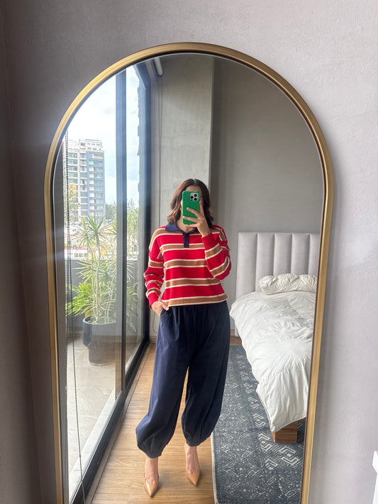 Blusa manga larga tejida rayas roja