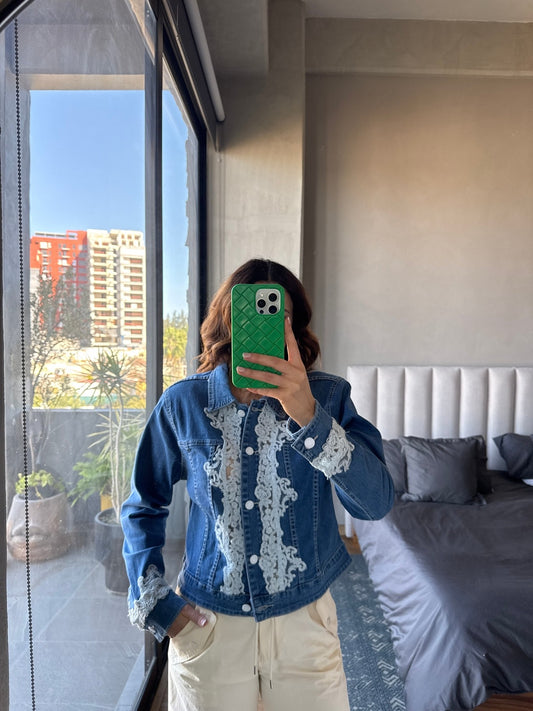 Chamarra denim detalles lace