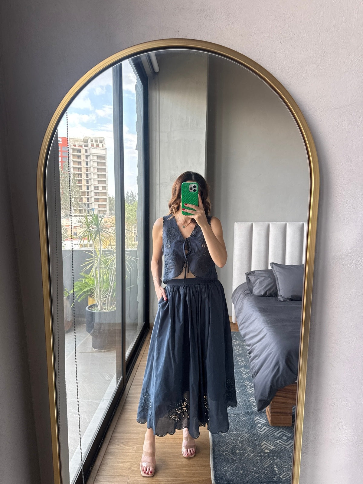 Set blusa sin mangas y falda maxi navy