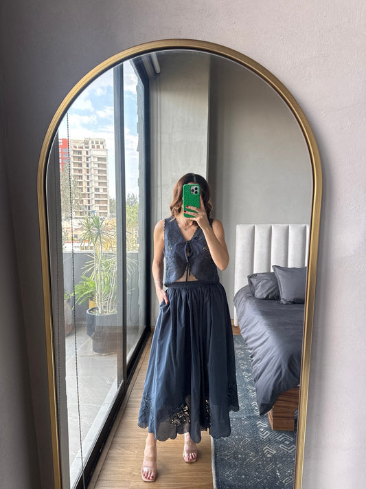 Set blusa sin mangas y falda maxi navy