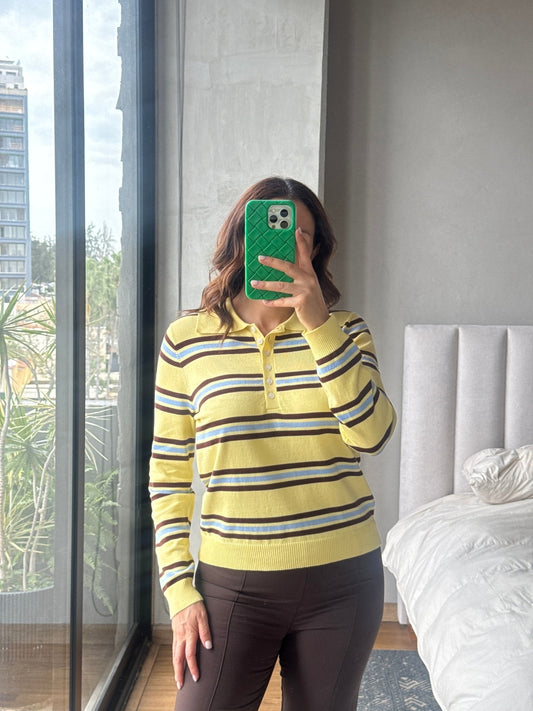 Sweater polo tejido rayas amarillo