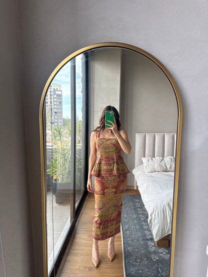 Set blusa peplum y falda midi print