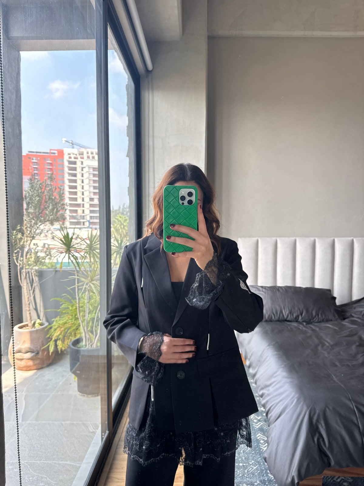 Blazer con detalle lace negro