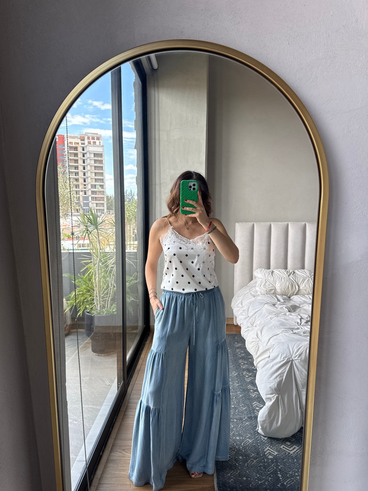 Falda pantalón denim con resorte en pretina