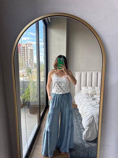 Falda pantalón denim con resorte en pretina