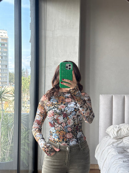 Blusa manga print flores