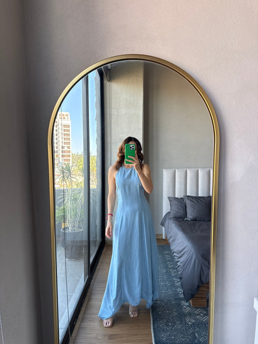 Vestido halter maxi denim