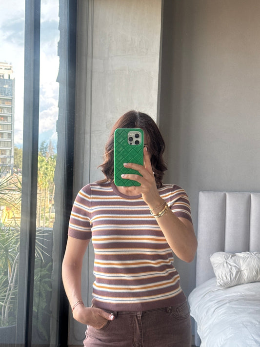 Blusa tejida rayas café