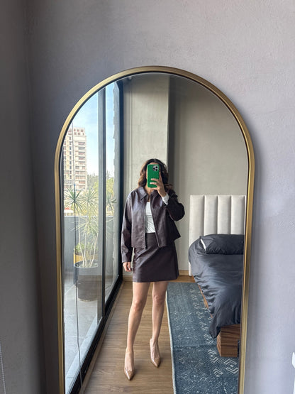 Set chamarra y falda tipo piel tinta