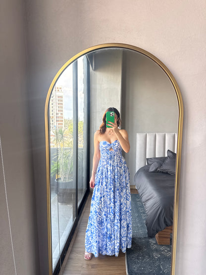 Vestido maxi print detalle escote  espalda
