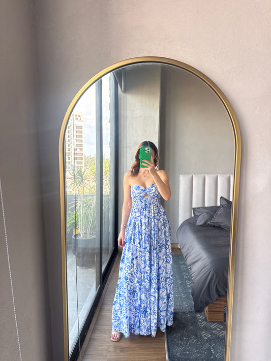 Vestido maxi print detalle escote  espalda