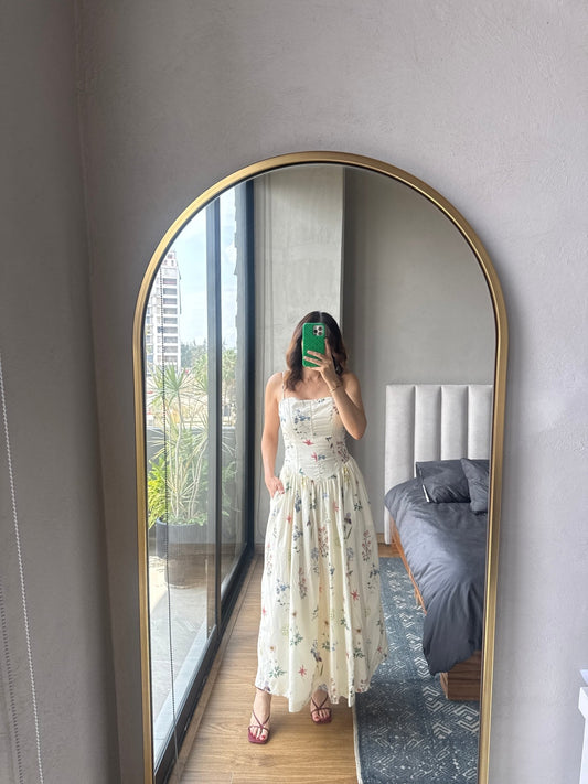Vestido midi crema flores