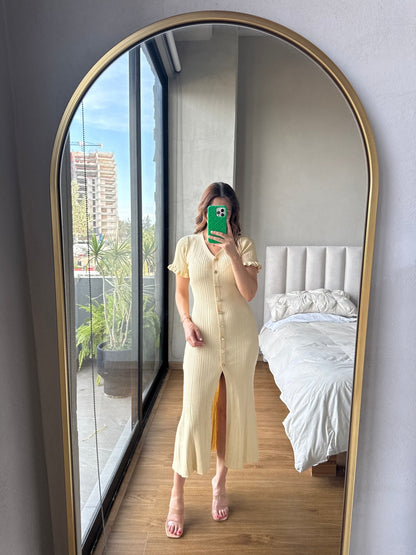 Vestido midi tejido metálico dorado