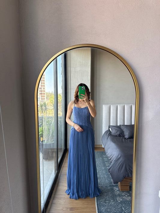 Vestido maxi strapless falda lace baby blue