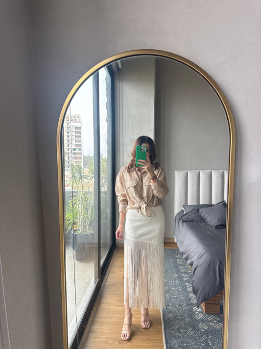 Falda spandex tiras crema