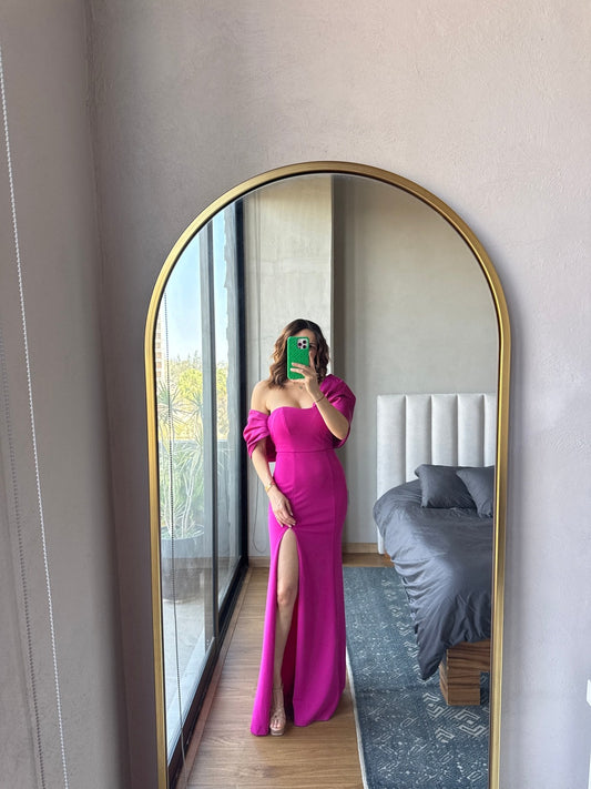 Vestido maxi detalle moño mangas rosa