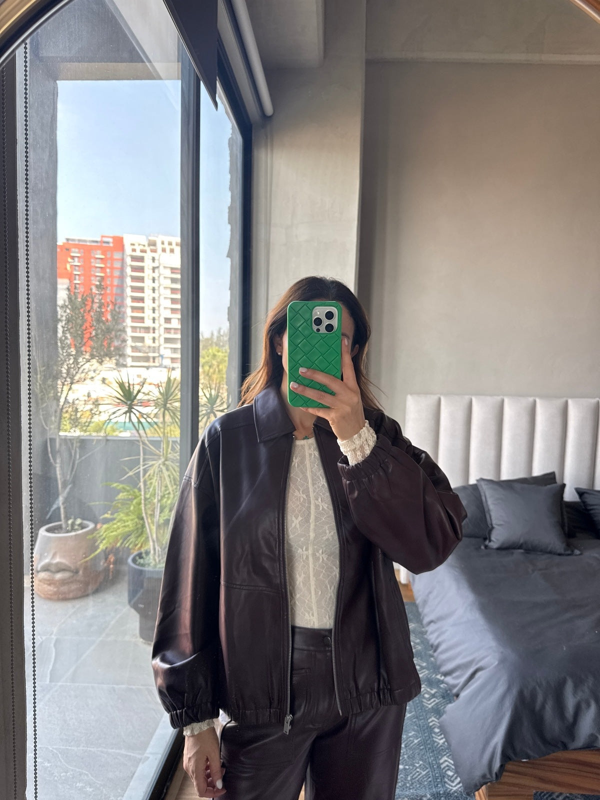 Chamarra tipo piel tinto