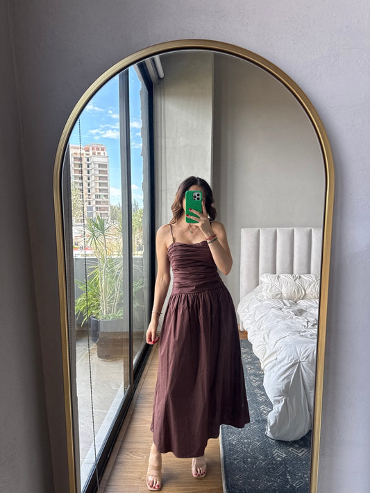 Vestido maxi tirantes café