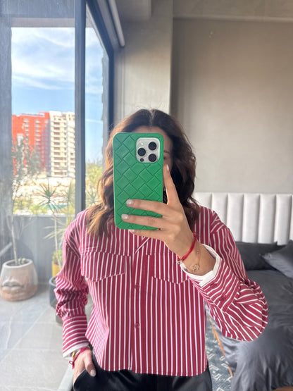 Blusa botones rayas roja