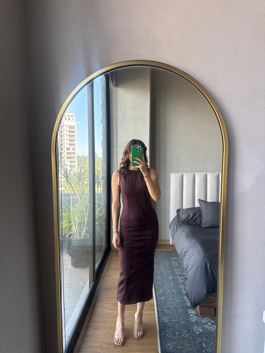 Vestido midi gamuza tinto