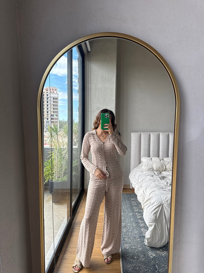 Set blusa tejida manga y botones con pantalón