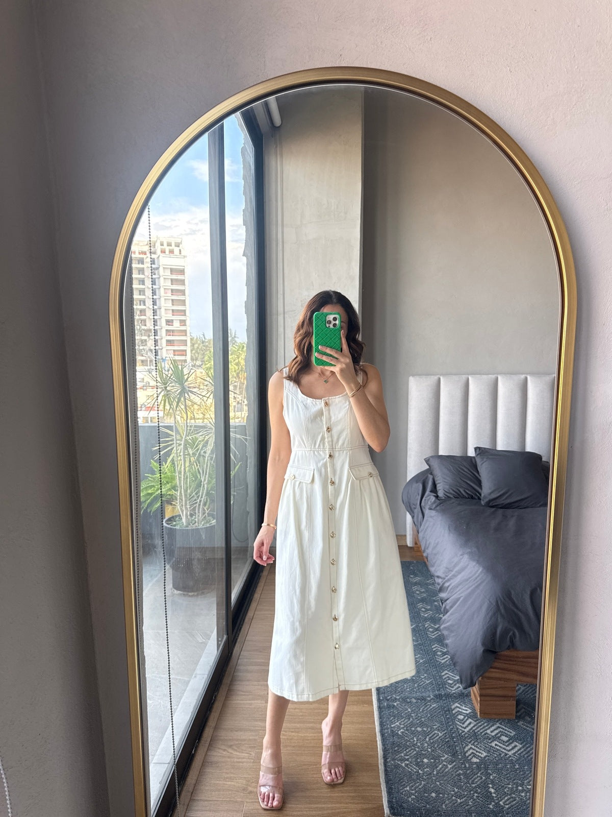 Vestido midi botones denim crema