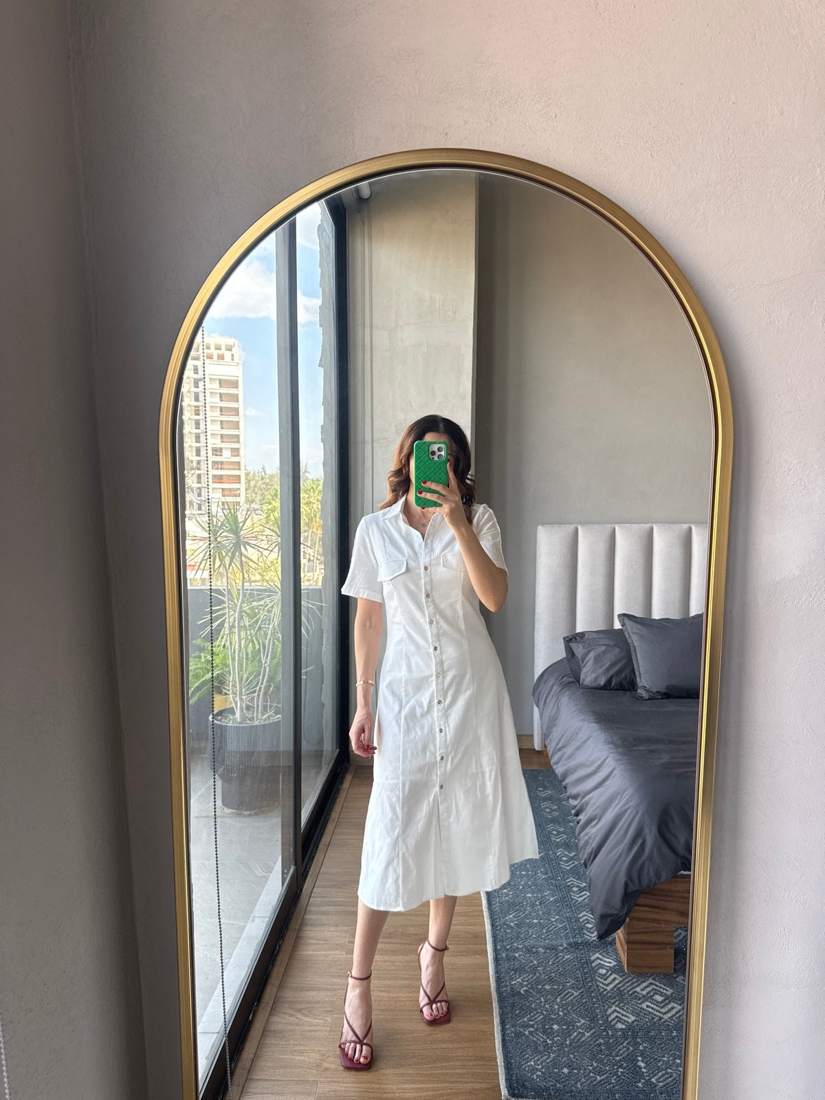 Vestido midi cuello botones blanco