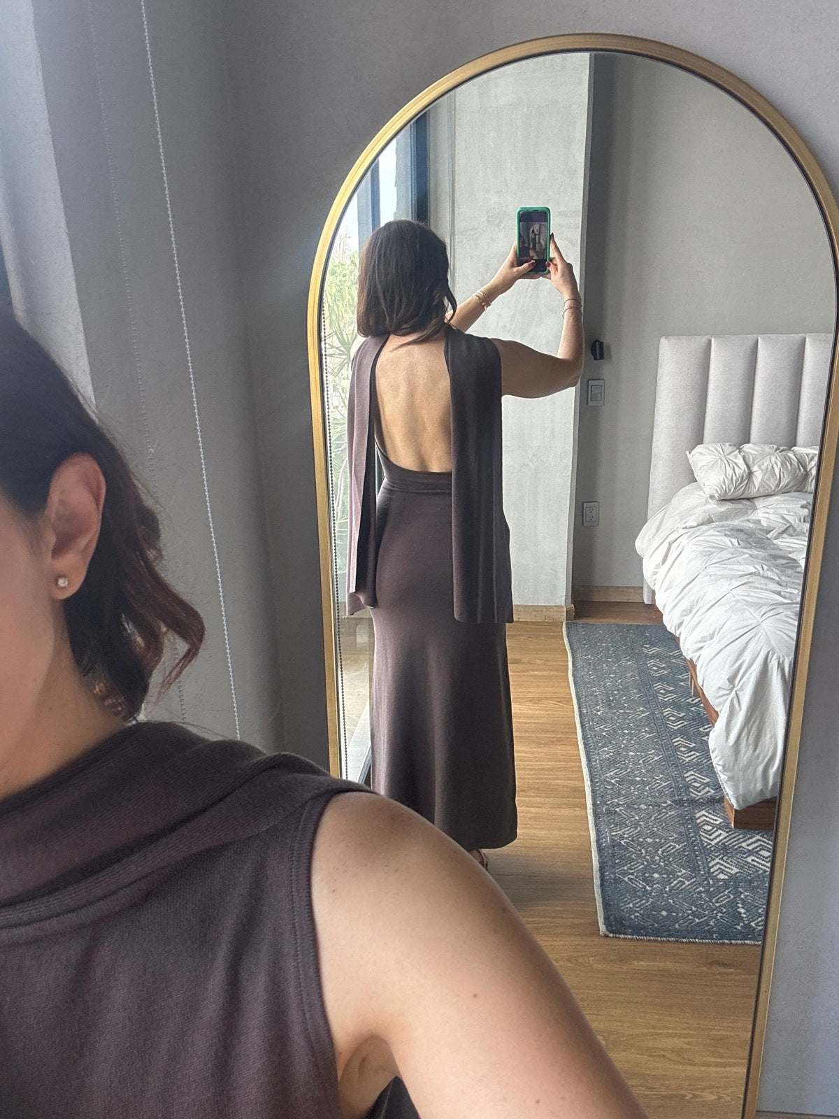 Vestido maxi sin mangas tejido café