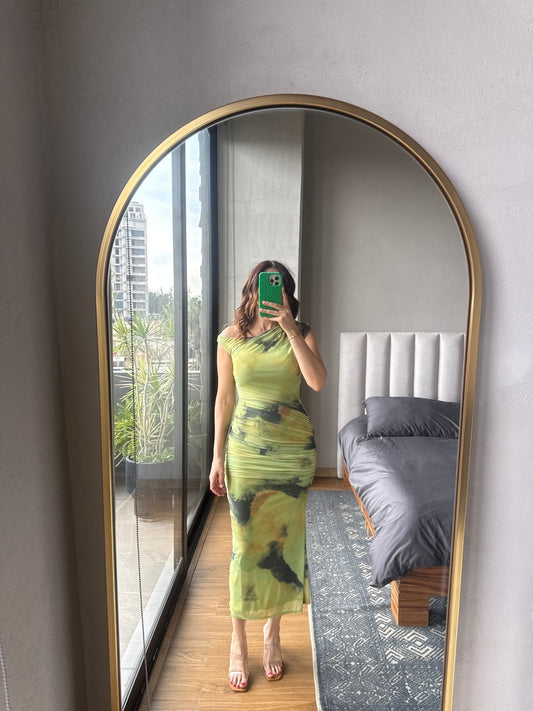 Vestido midi mesh print tonos verdes