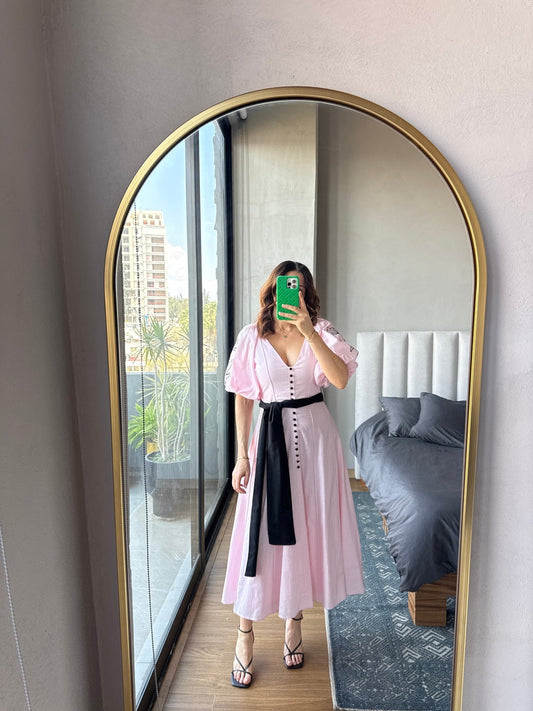 Vestido maxi detalle bordado en mangas baby pink