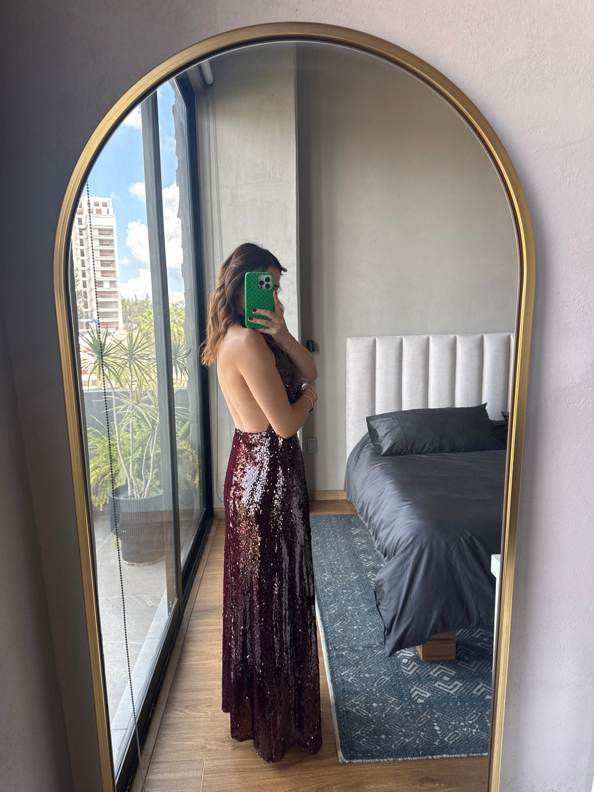 Vestido maxi halter lentejuelas tinto