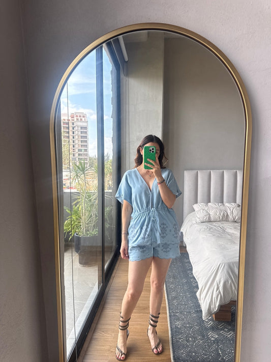 Set blusa y short corte laser denim