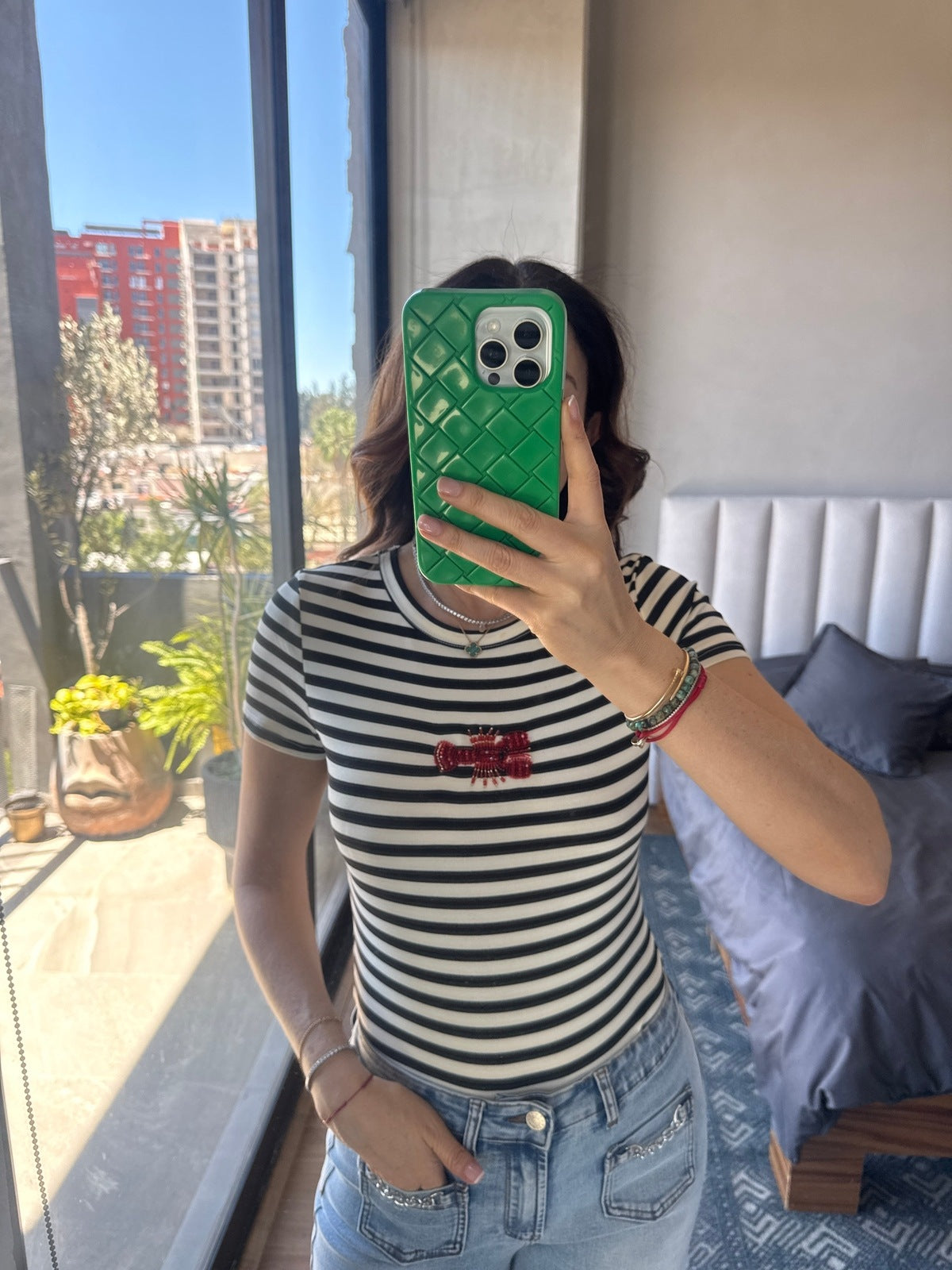Tshirt rayas y lobster con aplicaciones