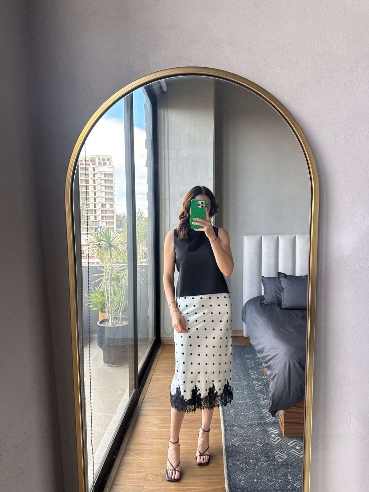 Falda midi lunares con lace