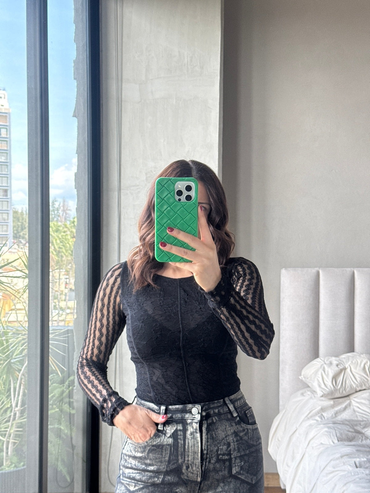 Body manga lace negro