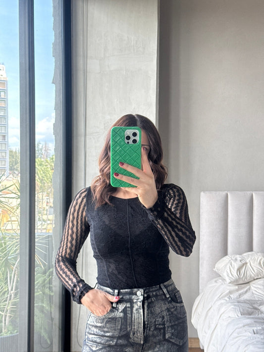 Body manga lace negro