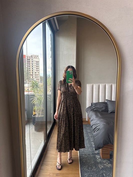 Vestido midi satín animal print