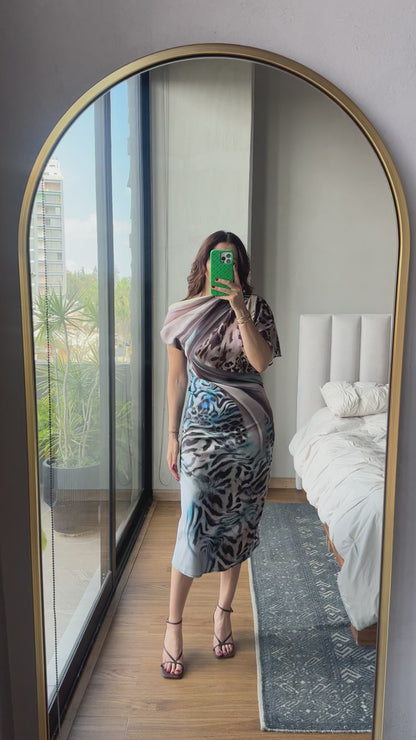Vestido midi satín animal print