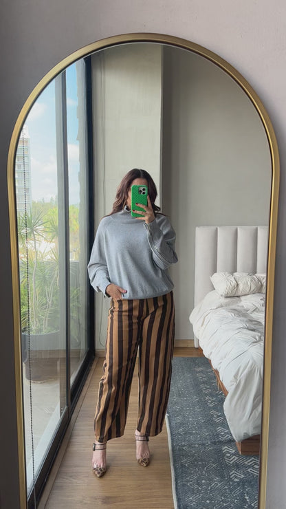Jeans barrel rayas camel con café