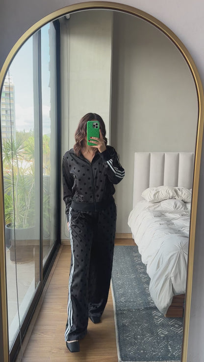 Set pants satín lunares negro