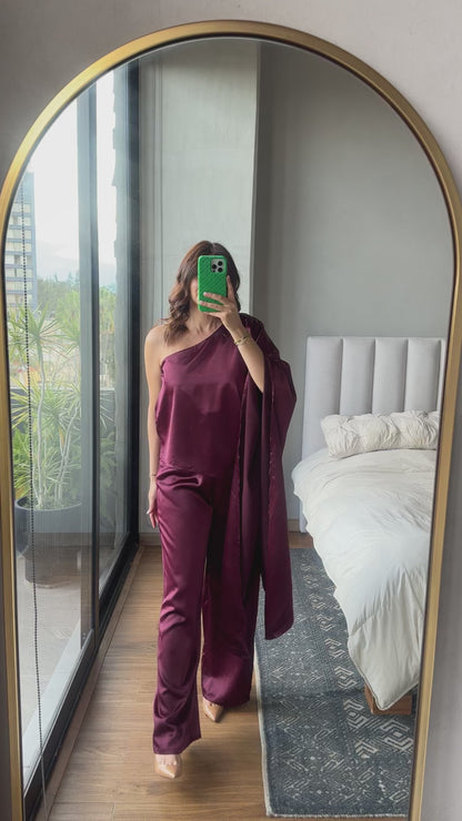 Jumpsuit satín vino