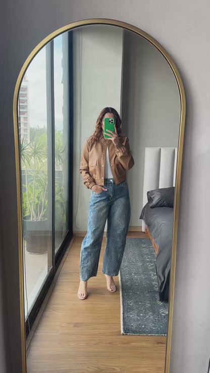 Bomber faux leather camel