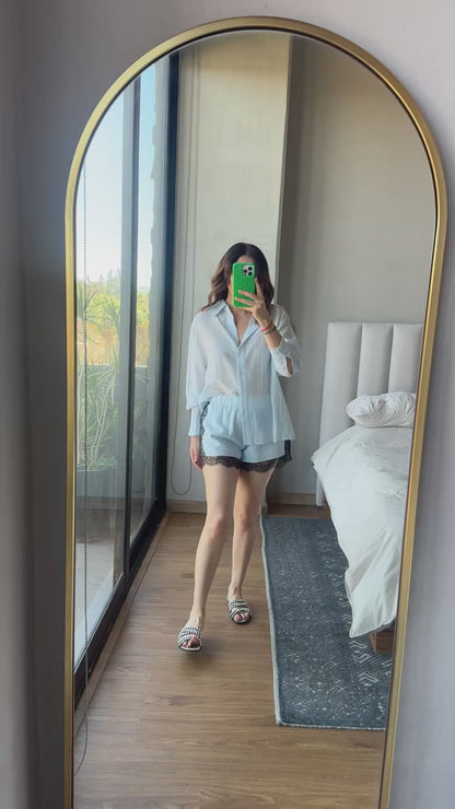 Set blusa y short con lace baby blue