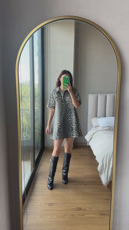 Vestido denim corto animal print