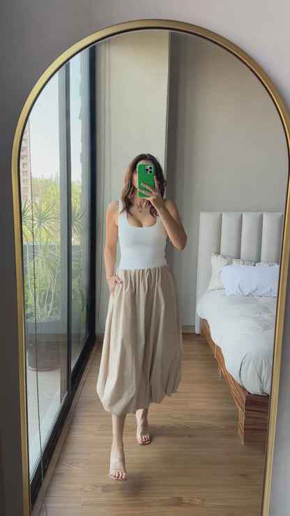 Falda maxi globo beige